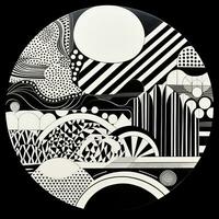 AI generated Abstract geometric composition on black background. Neo Folk aesthetics. Surrealist style photo