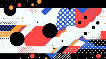 AI generated Abstract background with geometric shapes, lines, circles, dots. Memphis style. Swiss aesthetic photo