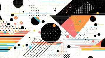 AI generated Abstract background with geometric shapes, lines, circles, dots. Memphis style. Swiss aesthetic photo