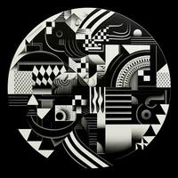 AI generated Abstract geometric composition on black background. Neo Folk aesthetics. Surrealist style photo