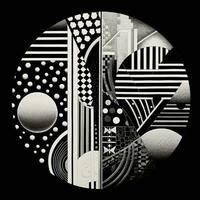 AI generated Abstract geometric composition on black background. Neo Folk aesthetics. Surrealist style photo
