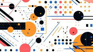 AI generated Abstract background with geometric shapes, lines, circles, dots. Memphis style. Swiss aesthetic photo