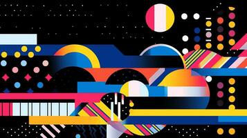 AI generated Abstract background with geometric shapes, lines, circles, dots. Memphis style. Swiss aesthetic photo
