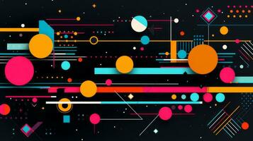 AI generated Colorful abstract background with geometric shapes, lines, circles, dots. Memphis style photo
