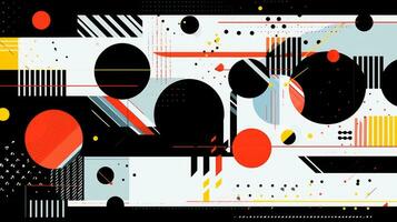 AI generated Abstract background with geometric shapes, lines, circles, dots. Memphis style. Swiss aesthetic photo