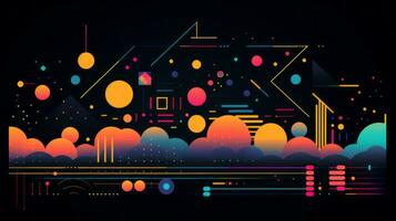 AI generated Colorful abstract background with geometric shapes, lines, circles, dots. Memphis style photo