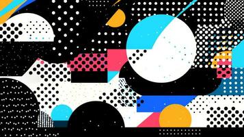 AI generated Abstract background with geometric shapes, lines, circles, dots. Memphis style. Swiss aesthetic photo