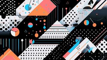 AI generated Abstract background with geometric shapes, lines, circles, dots. Memphis style. Swiss aesthetic photo