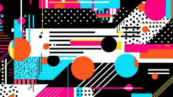 AI generated Abstract background with geometric shapes, lines, circles, dots. Memphis style. Swiss aesthetic photo