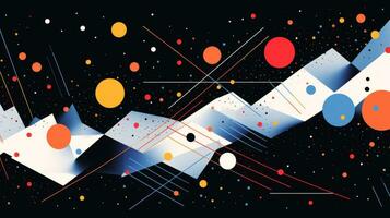 Colorful abstract background with geometric shapes, lines, circles, dots. Memphis style photo
