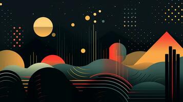 AI generated Colorful abstract background with geometric shapes, lines, circles, dots. Memphis style photo