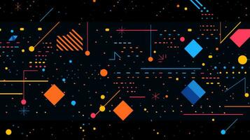 ai generado vistoso resumen antecedentes con geométrico formas, líneas, círculos, puntos memphis estilo foto