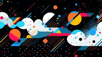 AI generated Colorful abstract background with geometric shapes, lines, circles, dots. Memphis style photo