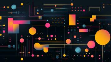 AI generated Colorful abstract background with geometric shapes, lines, circles, dots. Memphis style photo