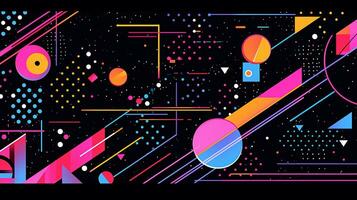 ai generado vistoso resumen antecedentes con geométrico formas, líneas, círculos, puntos memphis estilo foto