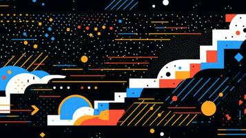 AI generated Colorful abstract background with geometric shapes, lines, circles, dots. Memphis style photo