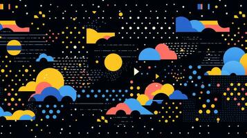 AI generated Colorful abstract background with geometric shapes, lines, circles, dots. Memphis style photo