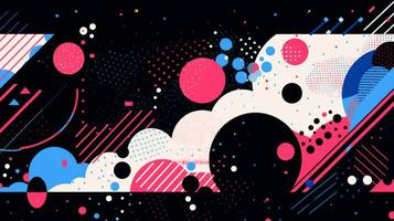 AI generated Colorful abstract background with geometric shapes, lines, circles, dots. Memphis style photo