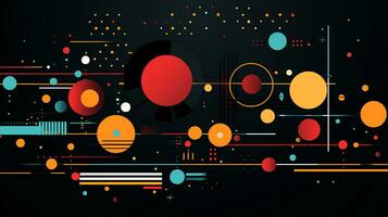 ai generado vistoso resumen antecedentes con geométrico formas, líneas, círculos, puntos memphis estilo foto