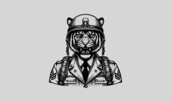 head tiger with helmet vector outline design