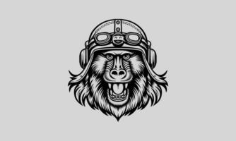 monkey with helmet vector outline design