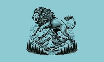 lion and forest vector outline design