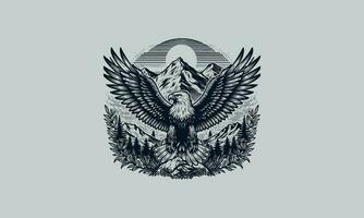 eagle on forest vector outline design