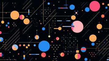 ai generado vistoso resumen antecedentes con geométrico formas, líneas, círculos, puntos memphis estilo foto