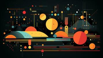 AI generated Colorful abstract background with geometric shapes, lines, circles, dots. Memphis style photo
