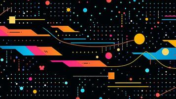 ai generado vistoso resumen antecedentes con geométrico formas, líneas, círculos, puntos memphis estilo foto