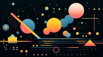 AI generated Colorful abstract background with geometric shapes, lines, circles, dots. Memphis style photo