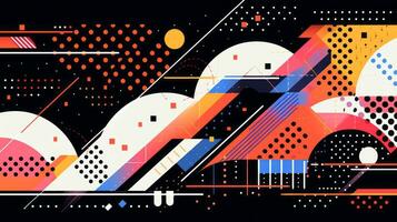 AI generated Colorful abstract background with geometric shapes, lines, circles, dots. Memphis style photo
