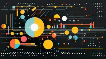 ai generado vistoso resumen antecedentes con geométrico formas, líneas, círculos, puntos memphis estilo foto