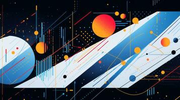 AI generated Colorful abstract background with geometric shapes, lines, circles, dots. Memphis style photo