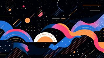 AI generated Colorful abstract background with geometric shapes, lines, circles, dots. Memphis style photo