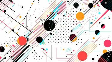 AI generated Colorful abstract background with geometric shapes, lines, circles, dots. Memphis style photo