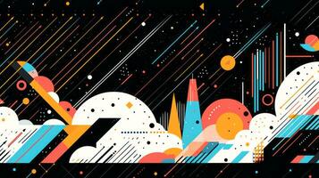 AI generated Colorful abstract background with geometric shapes, lines, circles, dots. Memphis style photo