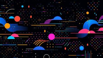AI generated Colorful abstract background with geometric shapes, lines, circles, dots. Memphis style photo