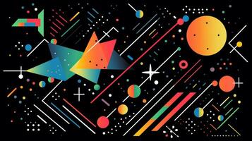 AI generated Colorful abstract background with geometric shapes, lines, circles, dots. Memphis style photo