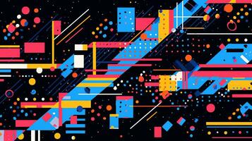AI generated Colorful abstract background with geometric shapes, lines, circles, dots. Memphis style photo