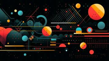 AI generated Colorful abstract background with geometric shapes, lines, circles, dots. Memphis style photo