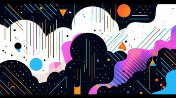 AI generated Colorful abstract background with geometric shapes, lines, circles, dots. Memphis style photo