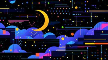 AI generated Colorful abstract background with geometric shapes, lines, circles, dots. Memphis style photo