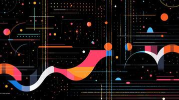 AI generated Colorful abstract background with geometric shapes, lines, circles, dots. Memphis style photo
