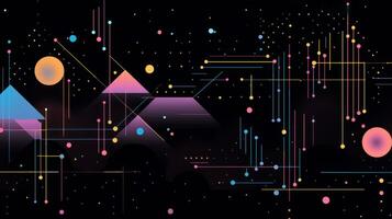 AI generated Colorful abstract background with geometric shapes, lines, circles, dots. Memphis style photo