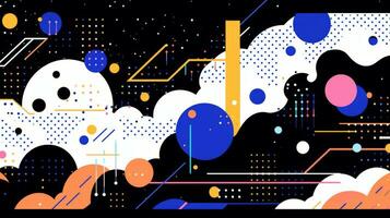 AI generated Colorful abstract background with geometric shapes, lines, circles, dots. Memphis style photo