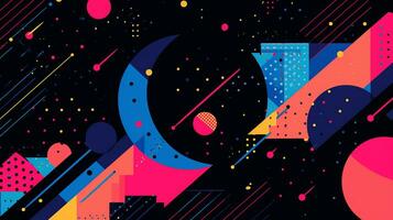 AI generated Colorful abstract background with geometric shapes, lines, circles, dots. Memphis style photo