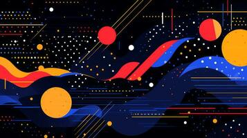 AI generated Colorful abstract background with geometric shapes, lines, circles, dots. Memphis style photo