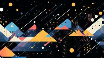 AI generated Colorful abstract background with geometric shapes, lines, circles, dots. Memphis style photo