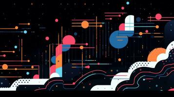 AI generated Colorful abstract background with geometric shapes, lines, circles, dots. Memphis style photo
